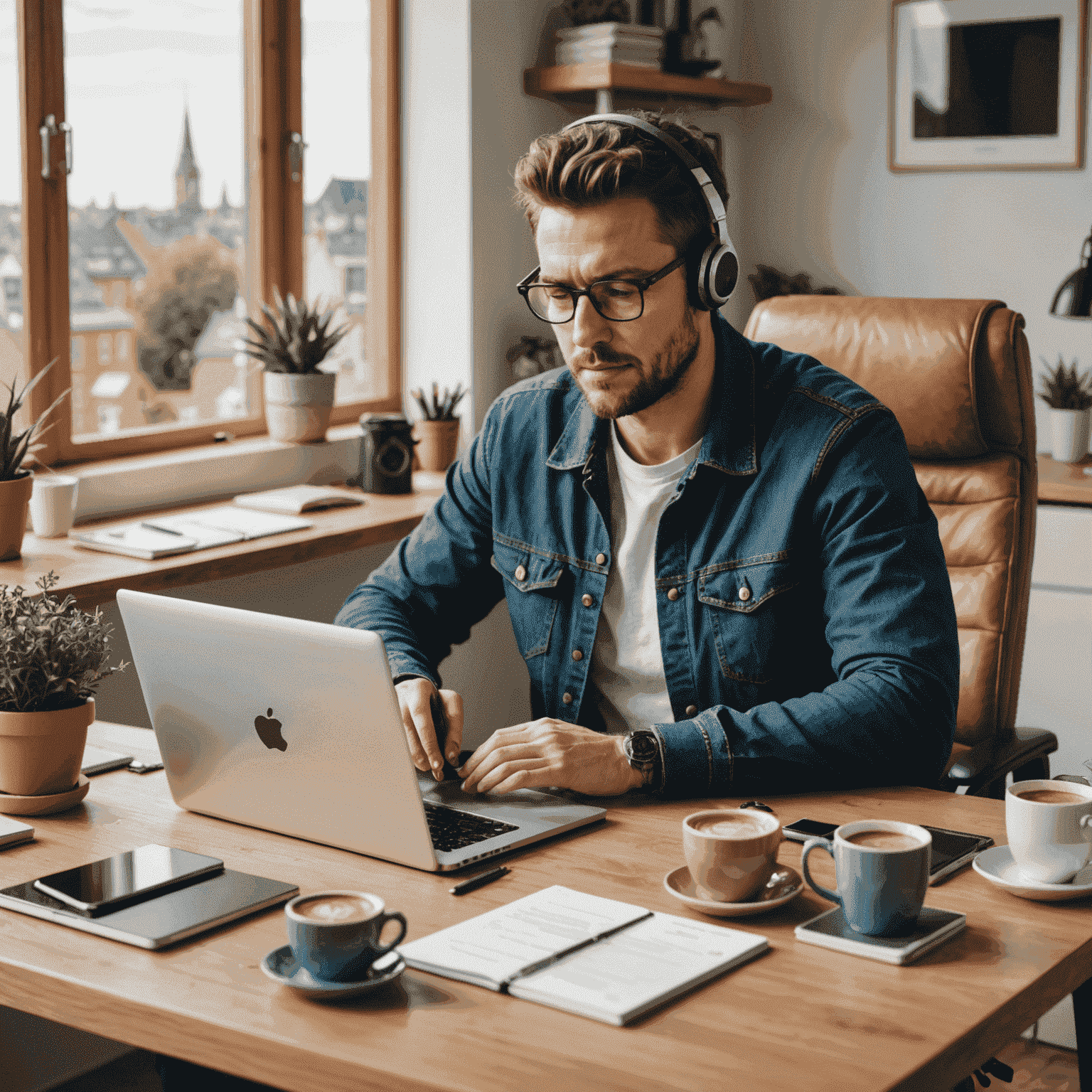 Illustration of a professional working remotely with various productivity tools