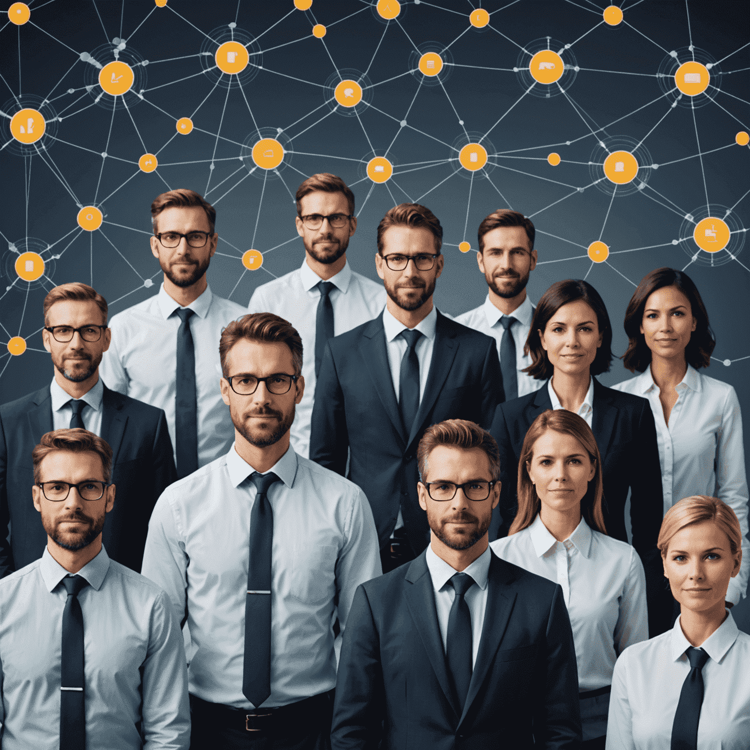Illustration of interconnected professionals in a digital network